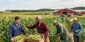 SE SOLICITAN 13 PEONES/AS AGRÍCOLAS (NO REQUIERE EXPERIENCIA PREVIA), COSECHA DE MAÍZ DULCE Y JUDÍAS VERDES. BUEN PAGO Peones agrícolas en granja de maiz dulce en Estados Unidos USA jobs farm workers empleo en USA Empleos Urgentes